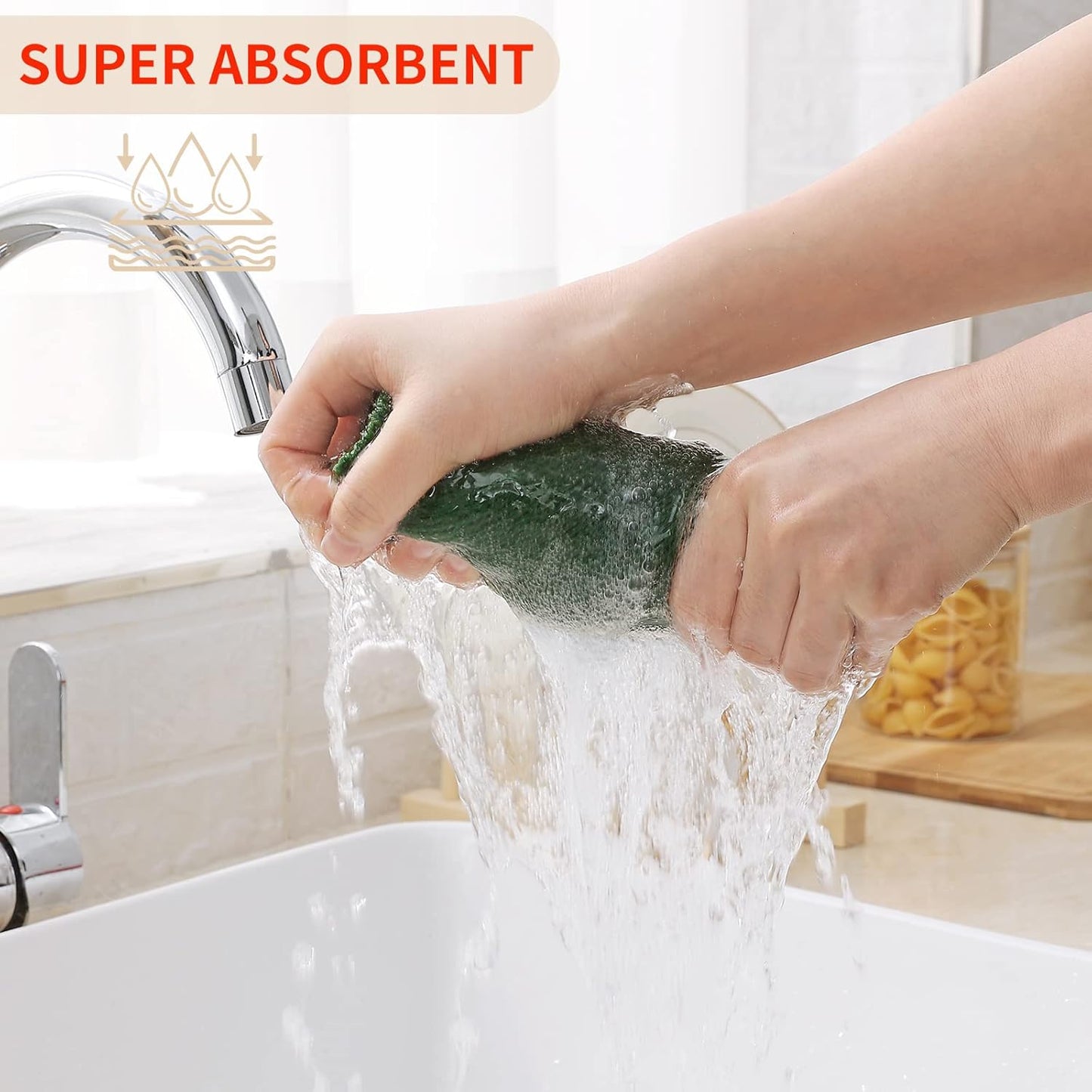 Kitinjoy 100% Cotton Waffle Weave Kitchen Towels, 4-Pack Super Soft and Absorbent Dish Towels for Drying Dishes, Kitchen Hand Towels, 13 in x 28 in, Grass Green