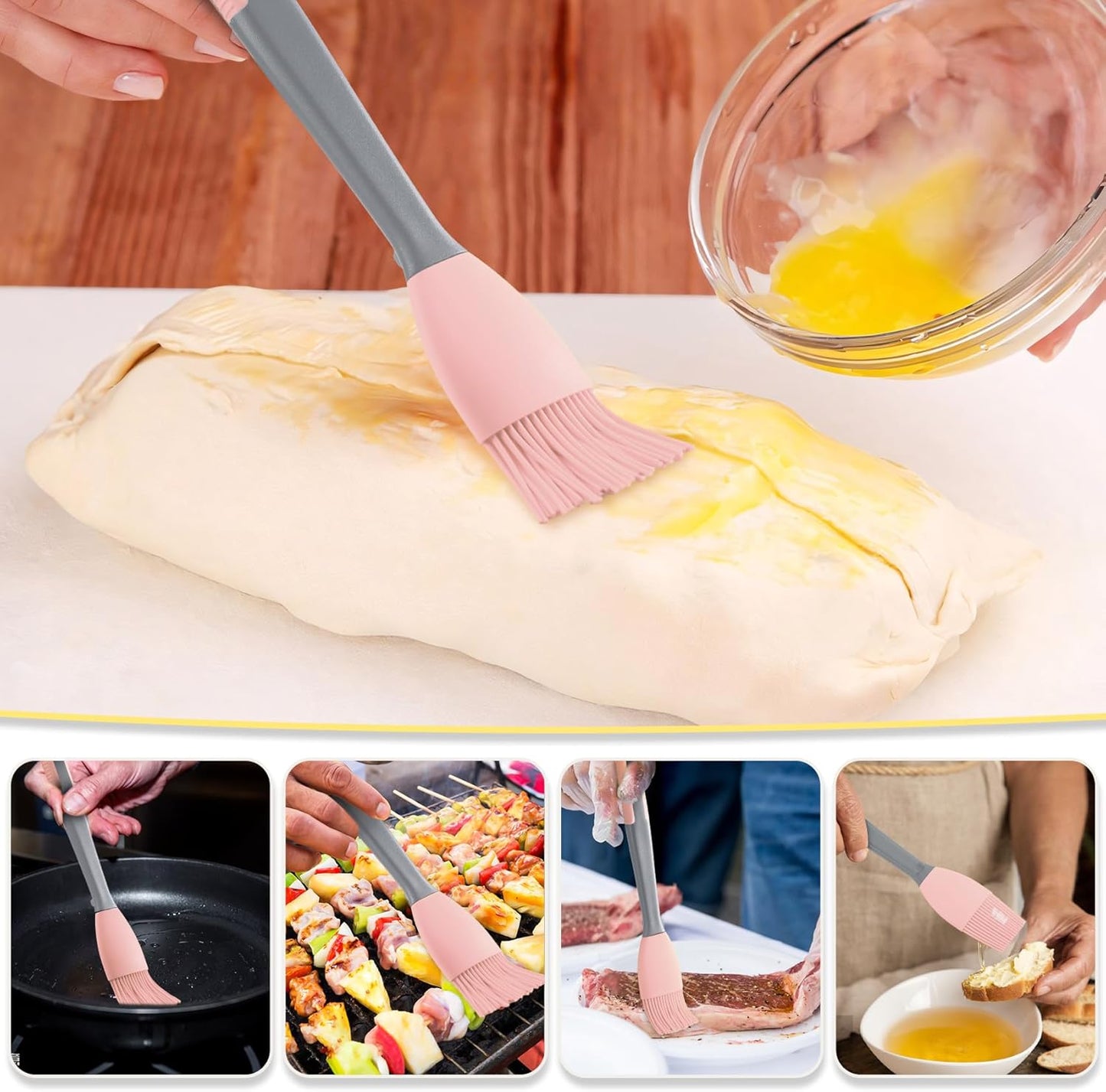 2Pcs Grill Basting Brush - Extra Long Silicone Basting Pastry Brush for Grilling 2inch Wide,Heat Resistant Brushes Spread Oil Butter Sauce Marinade for Cooking Baking BBQ(Pink 2)