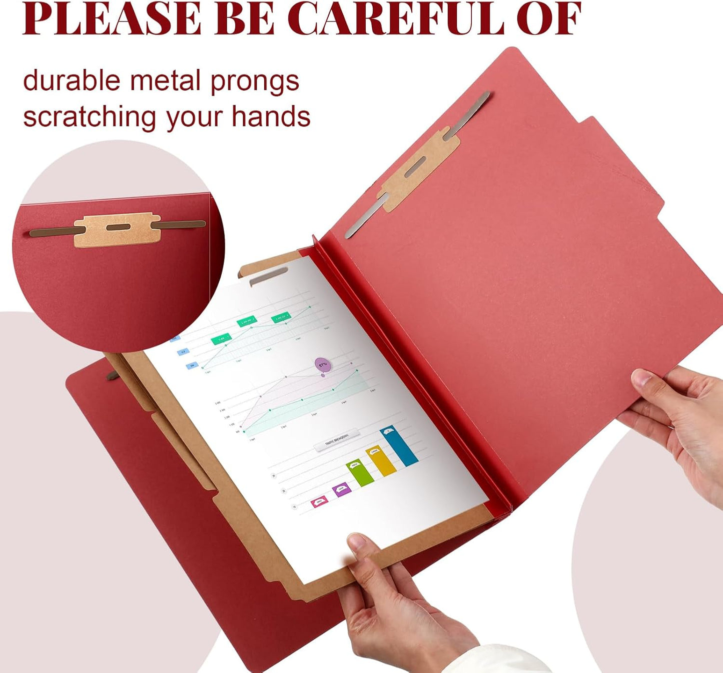 48 Pcs Classification Folders Letter Size, Back to School Supply for Teacher, Student, 3 Dividers Pressboard File Folder Bulk with 2 Fasteners, 3.5 Inch Expanding File Organizer (Red)