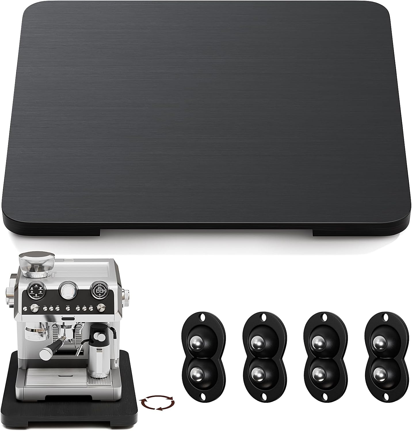 GuanQiao 360° Rotation Appliance Slider for Coffee Maker & Heavy Kitchen Appliance, Bamboo Rolling Tray for Kitchen Counter, Sliding Tray with Premium Wheels (Black, 15.7"×13")