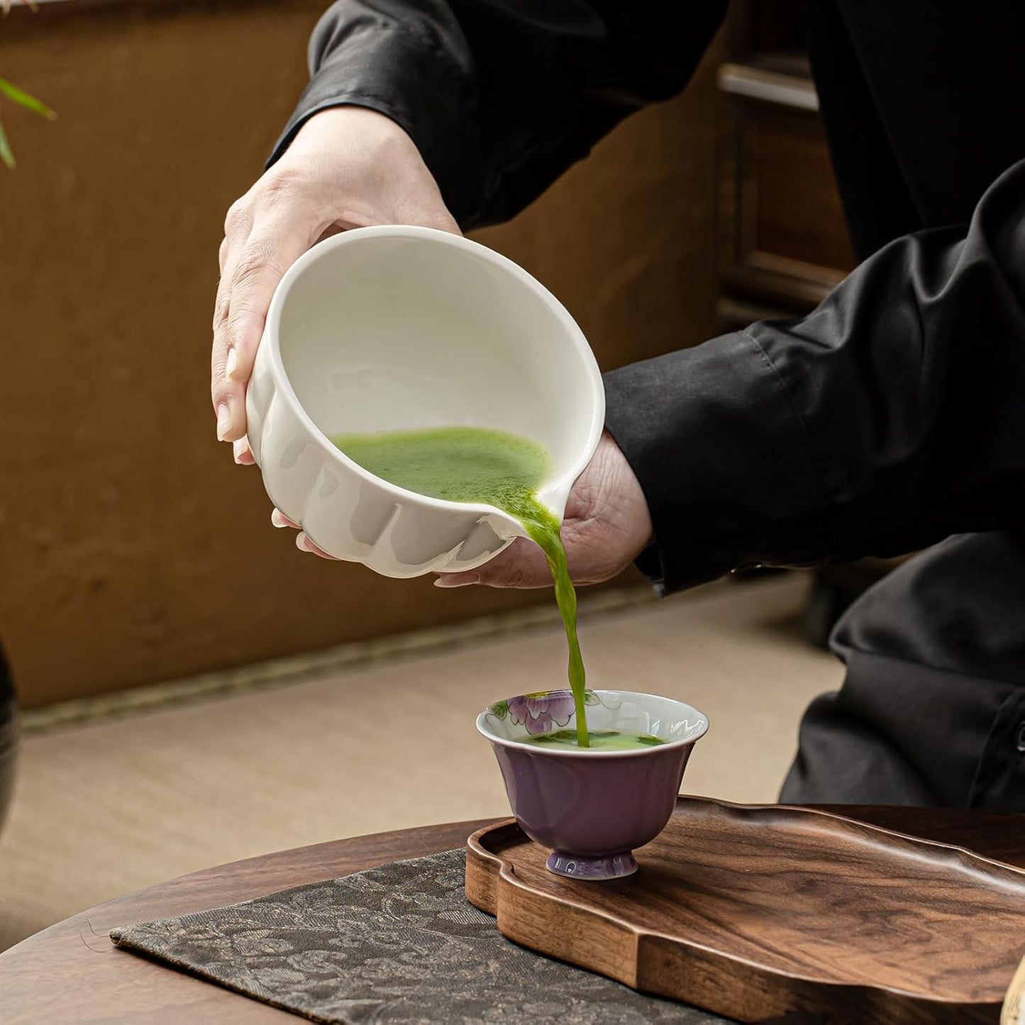 Matcha Whisk Set, Matcha Bowl with Spout, Matcha Whisk, Chasen Holder, Sifter, Bamboo Scoop - 5 Pcs Perfect Matcha Making Kit for Matcha Lover and Tea Ceremony (Pearl White)