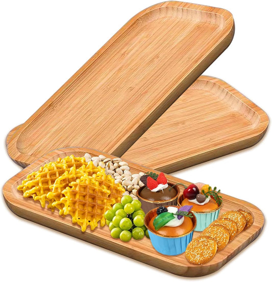 2 Pack Bamboo Trays Cheese Plate,10 Inch Rectangular Food Serving Saucer Wood Platte for Serving Food for Charcuterie Tea Coffee Snack Bread Fruit Appetizer Plant Pot