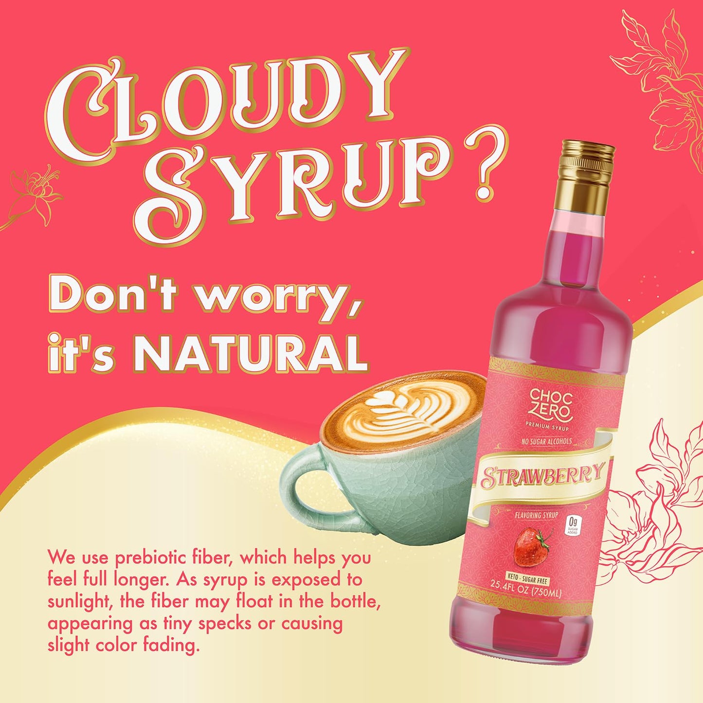 ChocZero Flavoring Syrup, Strawberry Flavor, Sugar Free Syrup for Drinks, Keto Friendly, 25.4 Fluid Ounces