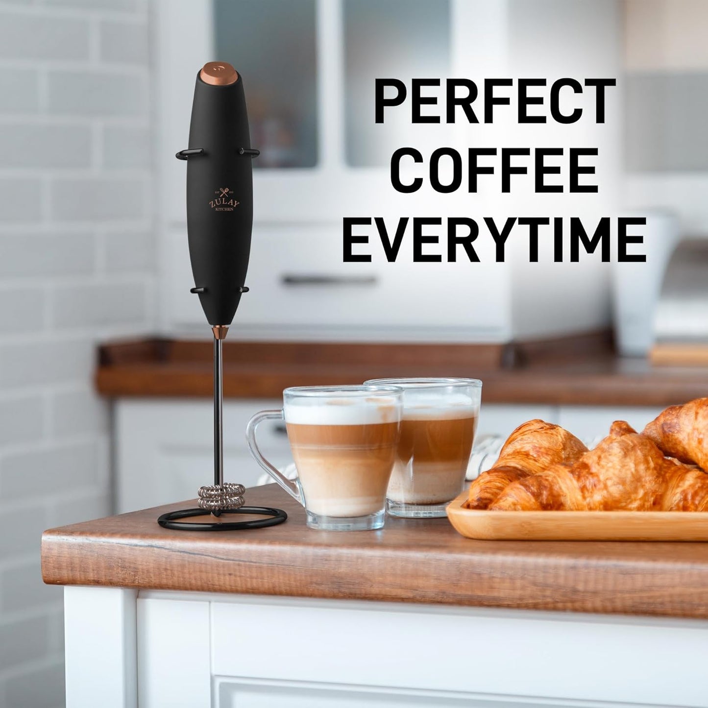 Zulay Kitchen Whisk Milk Frother with 4 Duracell Batteries - Powerful Handheld Foam Maker for Coffee, Lattes, Matcha, Hot Chocolate & Cappuccinos - Whip Creamy Froth in Seconds