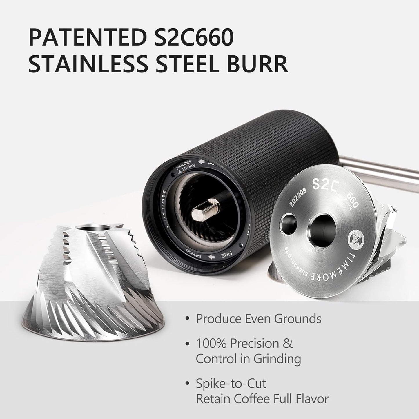 TIMEMORE Chestnut C3 ESP Pro Manual Coffee Grinder, Stainless Steel S2C Conical Burr Hand Coffee Grinder with Foldable Handle, Adjustable Grind Setting for Espresso and Pour Over - Black