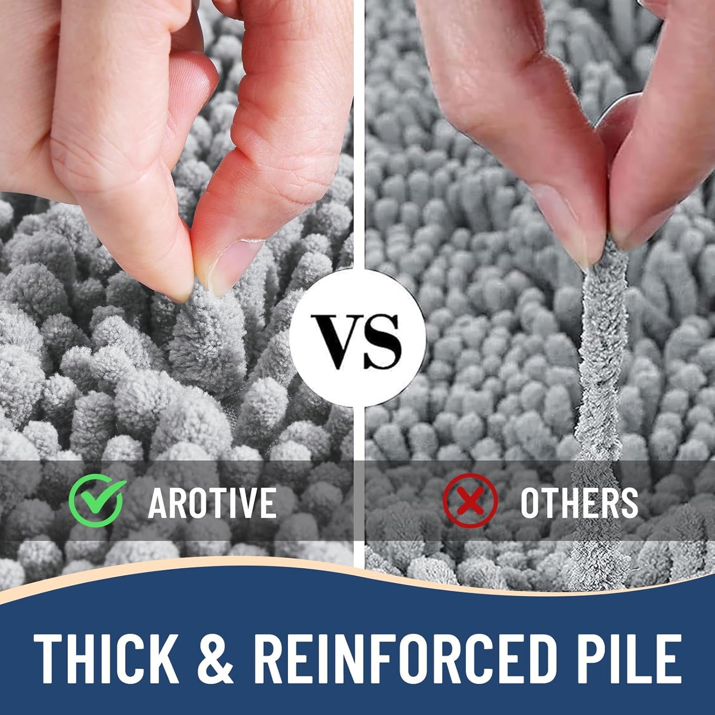 Arotive Luxury Chenille Bathroom Rug Mat, Extra Soft Thick Absorbent Shaggy Bath Rugs, Non-Slip Machine Wash Dry, Plush Bath Mats for Bathroom, Shower and Tub, 47x17, Light Grey