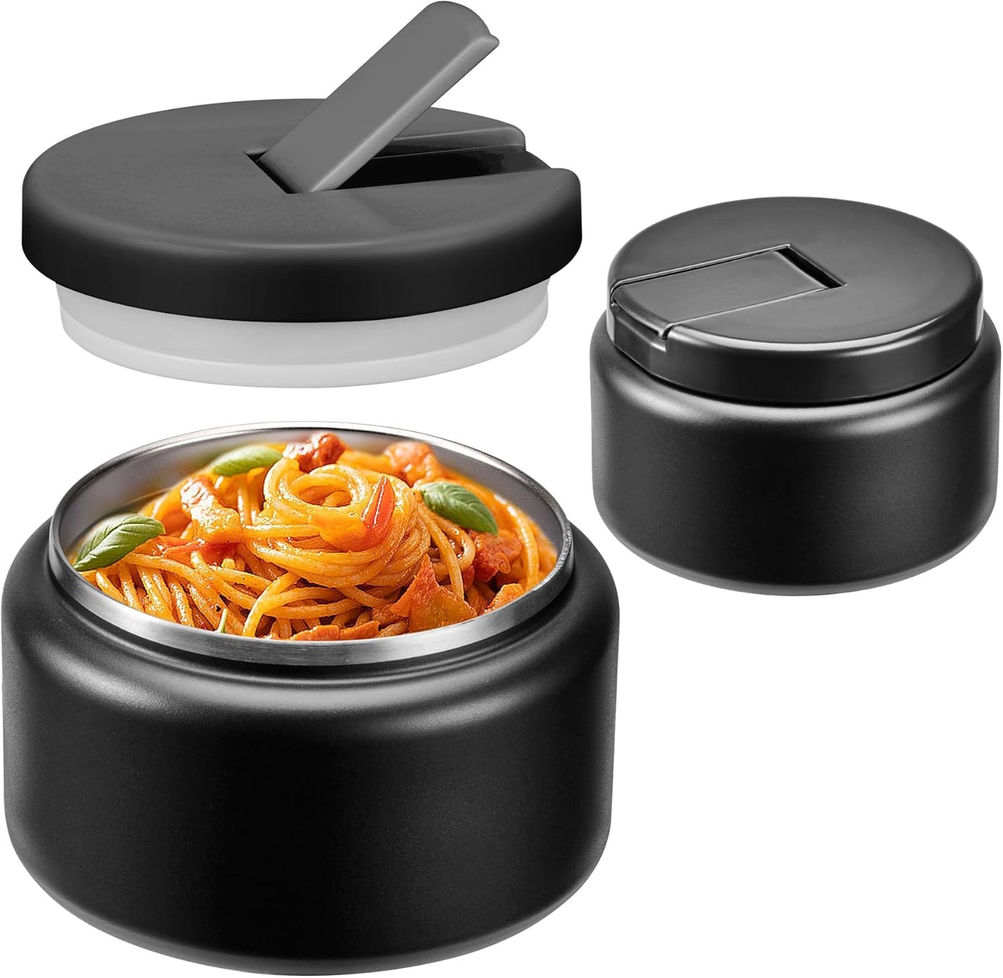 13.5oz Soup Thermo for Hot Food Kids with Buckle Lid Insulated Vacuum Food Jar Wide Mouth Leakproof Stainless Steel Lunch Container (Black)