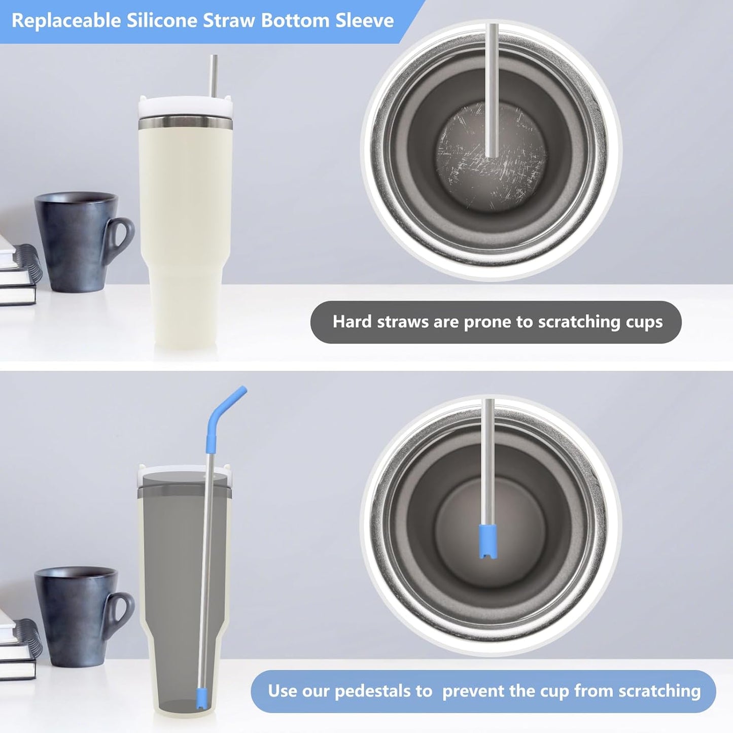 12 Pcs Silicone Straw Tips with Bottom Sleeve Reusable Silicone Tips for Metal Straws Food Grade Rubber Straw Tips Flex Elbow Straw Covers for Stanley Cup Tumbler Fit for 8-10mm Diameter Straws