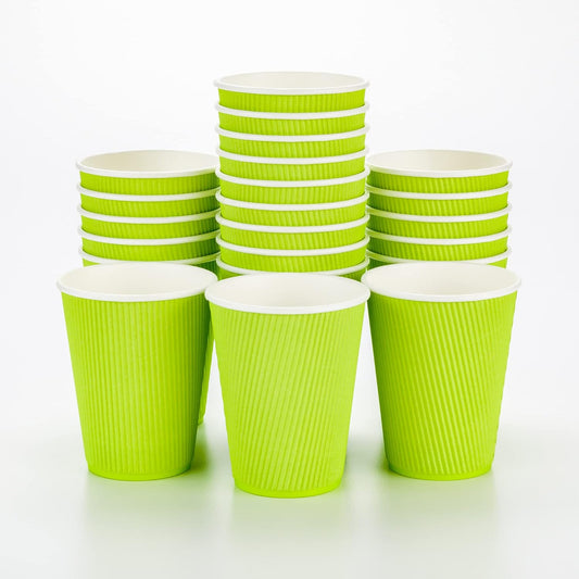 Restaurantware-12 Ounce Disposable Coffee Cups, 500 Ripple Wall Hot Cups For Coffee - Lids Sold Separately, Rolled Rim, Green Paper Insulated Coffee Cups, For Hot Coffee, Tea, And More