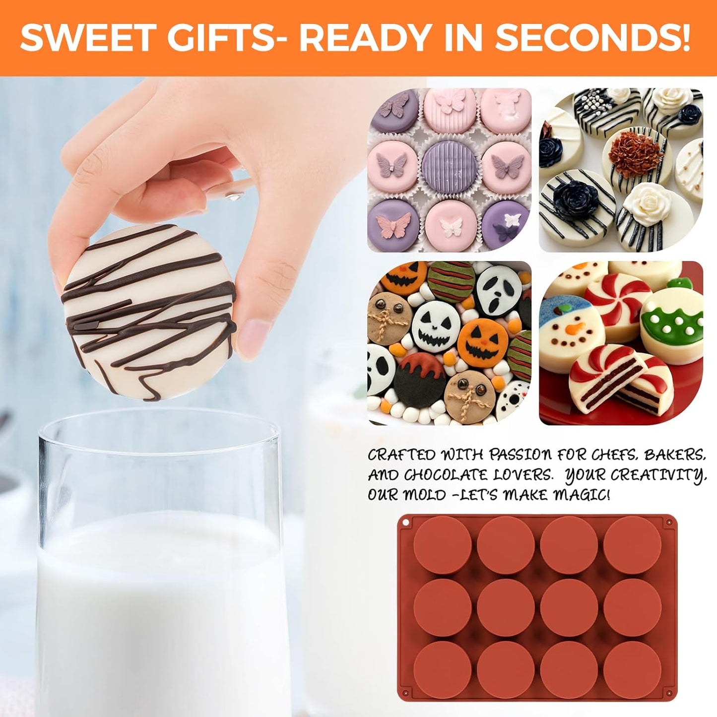 Oreo Silicone Molds 2 PCS, 12 Cavity Cylindrical Chocolate Covered Oreos Cookie Mold, Baking Mold for Oreo, Chocolate, Cookie, Candy, Mini Cake, Jelly