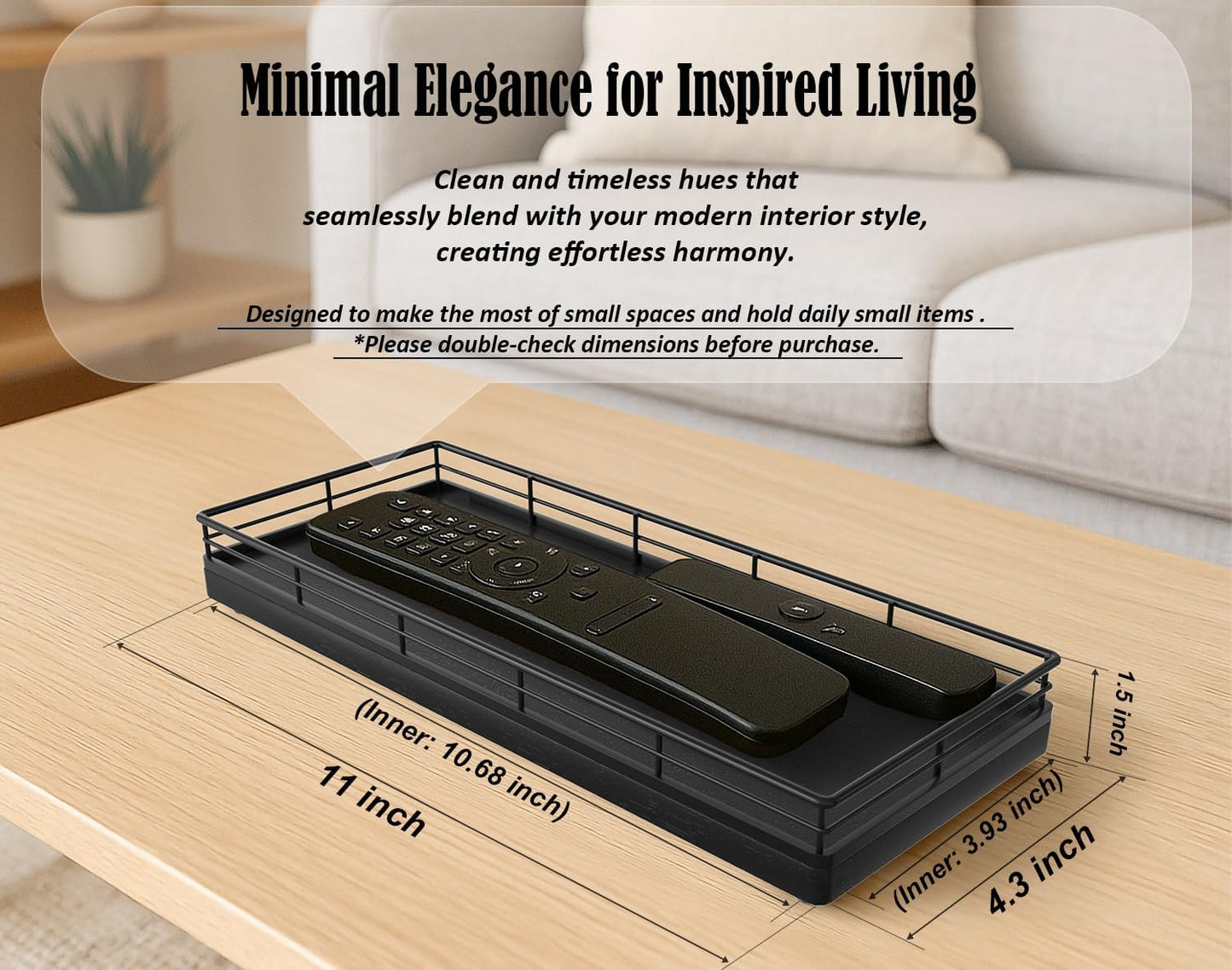 Bathroom Tray for Counter, Oak Wood 11" L Small Vanity Tray for Dresser Tops Perfume Jewelry Makeup Candle Soap Sponge Holder for Kitchen Countertop Organizer Coffee Table Decor Bar Black