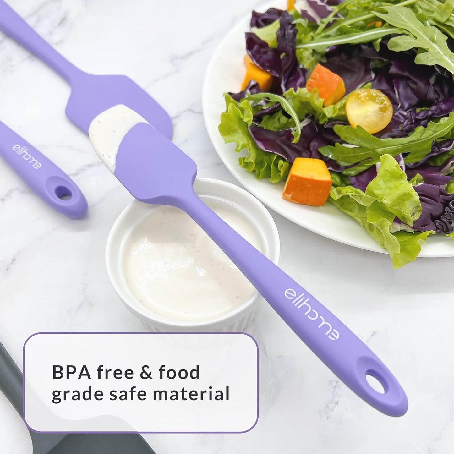 Elihome Chef Series 3 Piece Silicone Spatula Set - 600°F Heat Resistant Non Stick Rubber Kitchen Scraper Spatulas for Cooking, Baking, and Mixing – BPA Free and LFGB Certified Silicone, Purple Color