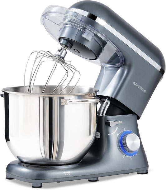 Aucma Stand Mixer, 900W 8QT Large Kitchen Mixer, Kitchen Electric Mixers with Dough Hook, Wire Whip & Beater (Gray, 8QT)