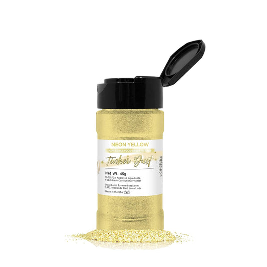 BAKELL Neon Yellow Edible Glitter, 45 Grams | TINKER DUST Edible Glitter | KOSHER Certified | 100% Edible Glitter | Cakes, Cupcakes, Cake Pops, Drinks, Dessert Vegan Glitter & Dusts (45g Shaker, Neon Yellow)