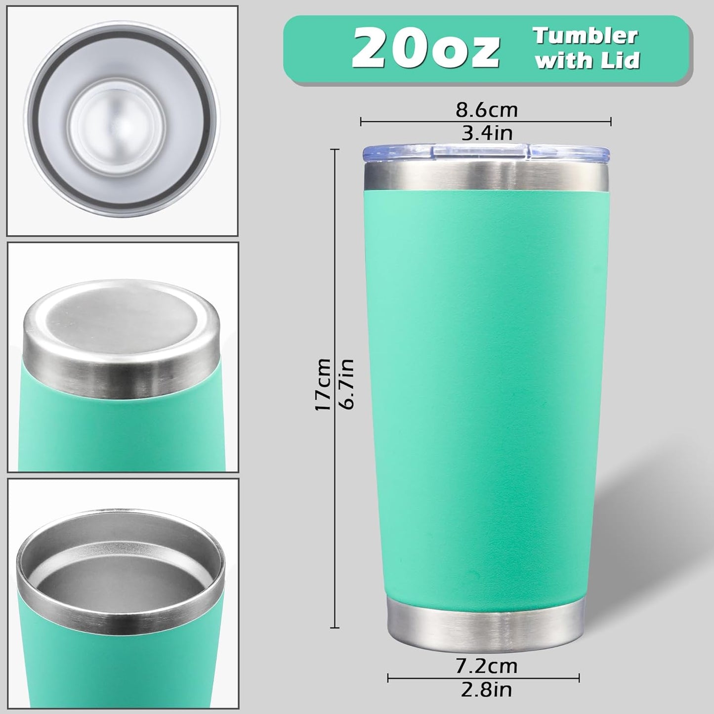 20oz Tumbler Bulk Stainless Steel Tumblers with Lid Vacuum Insulated Double Wall Travel Coffee Mug Powder Coated Tumbler Cup for Hot and Cold Drinks(Light Blue, 6 pack)