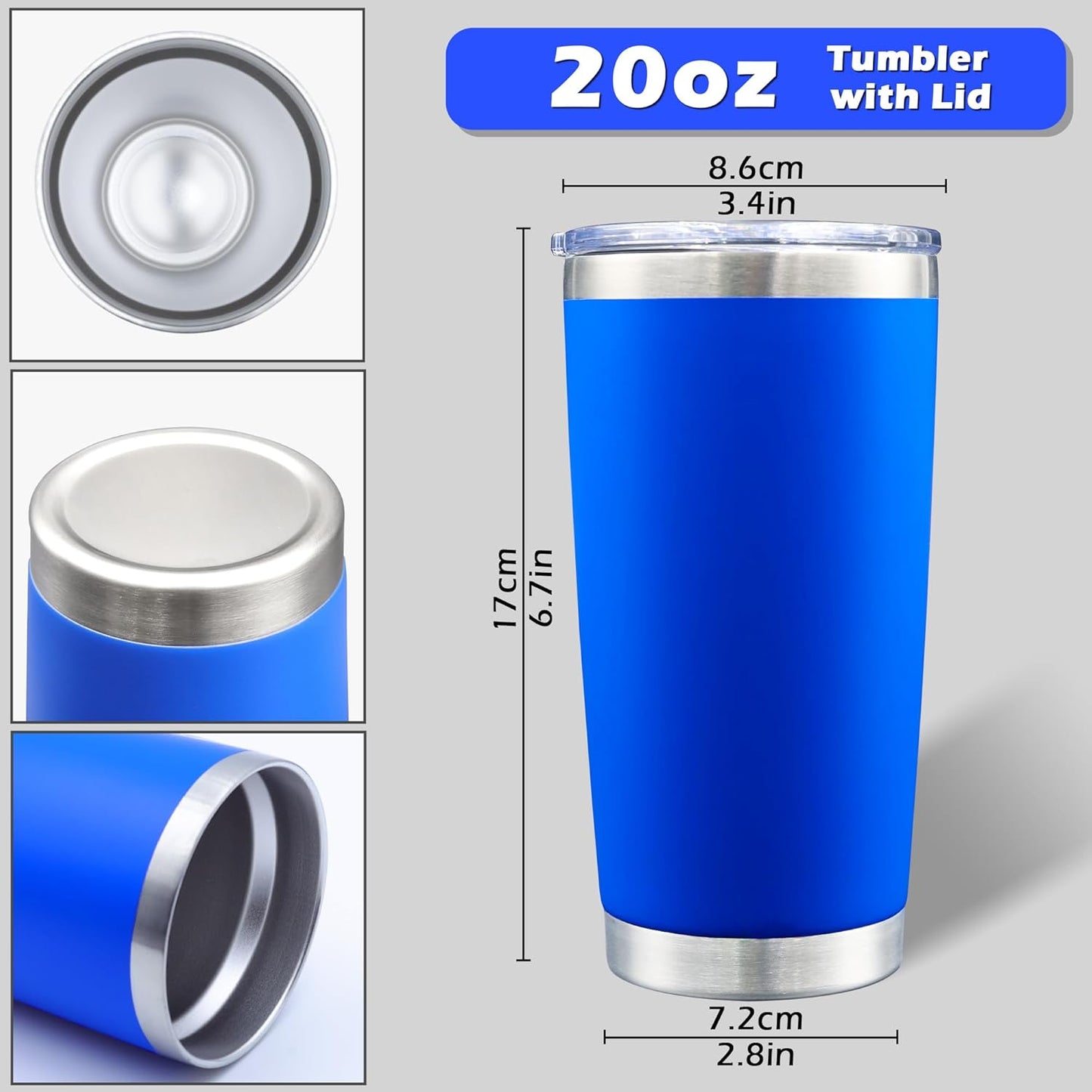 20oz Tumbler Bulk Stainless Steel Tumblers with Lid Vacuum Insulated Double Wall Travel Coffee Mug Powder Coated Tumbler Cup for Hot and Cold Drinks(Dark Blue, 1 pack)