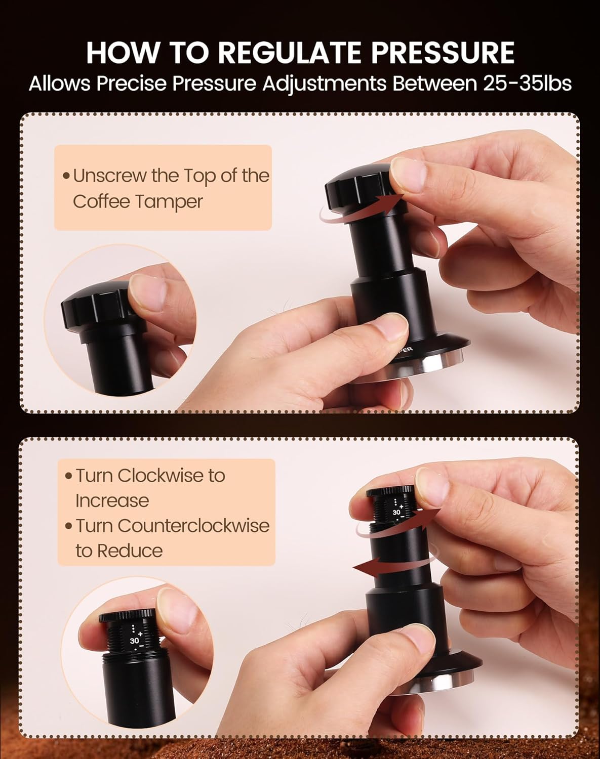 Espresso Tamper Kit, 51mm Spring-Loaded Calibrated Coffee Tamper with Click Feedback, Self-Leveling Ripple Base, Espresso Press Tool Compatible with 51mm Espresso Machines Portafilter, Black