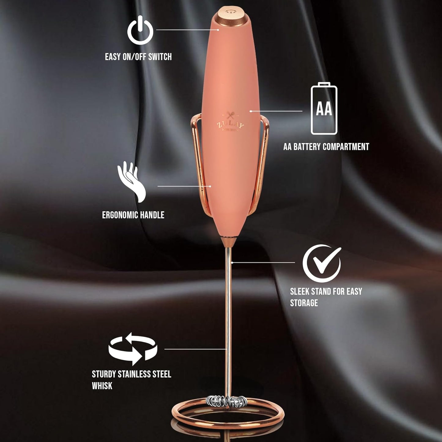 Zulay Kitchen Executive Series Luxury Gift Milk Frother with 4 Duracell Batteries – Handheld Electric Foam Maker for Coffee, Lattes & Hot Chocolate – Deluxe Finish, Ultimate Gift for Coffee Lovers