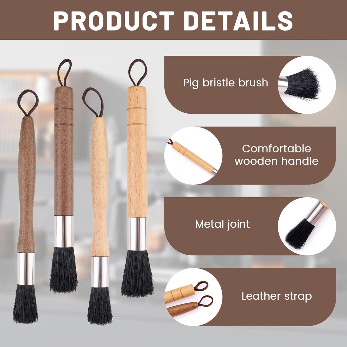 Huakaile 2 Pieces Beige Coffee Grinder Cleaning Brush with Black Bristle, Wood Handle Espresso Machine Cleaning Brush Tool, Barista Accessories Used on Group Heads Kitchen