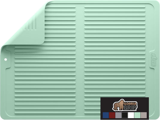 GORILLA GRIP 100% BPA-Free Patented Silicone Dish Drying Mat for Kitchen Counter, 18x24 Inch, Water Catching Ribbed Design, Easy Clean Waterproof Sink Liner, Heat Resistant, Fits Under Rack, Mint