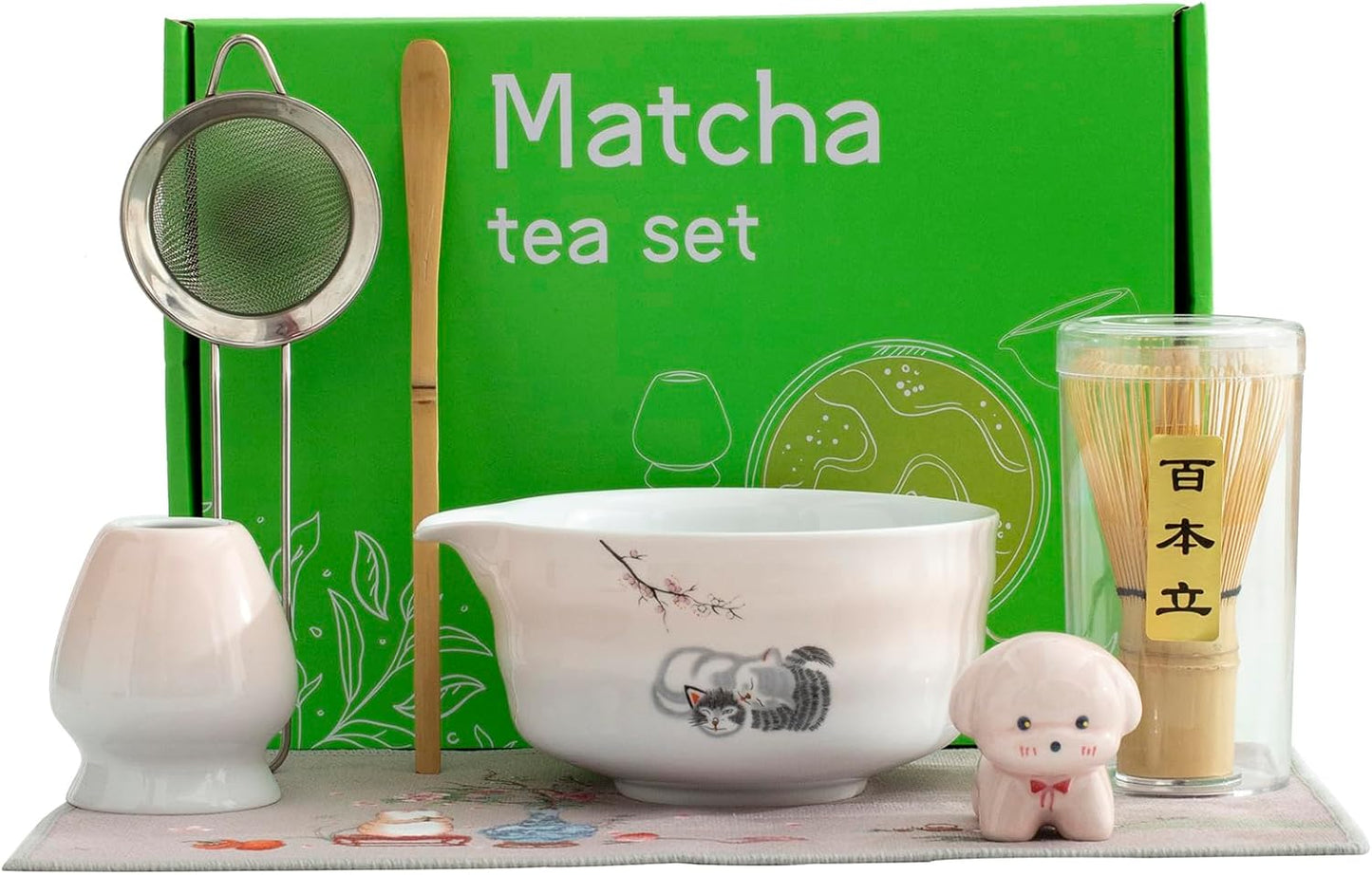 Matcha Whisk Set, Ceramic Matcha Set, 15.5 oz Matcha Bowl with Spout and Whisk, Perfect for Matcha Lovers, Ideal Gift for Christmas, Birthday(pink)
