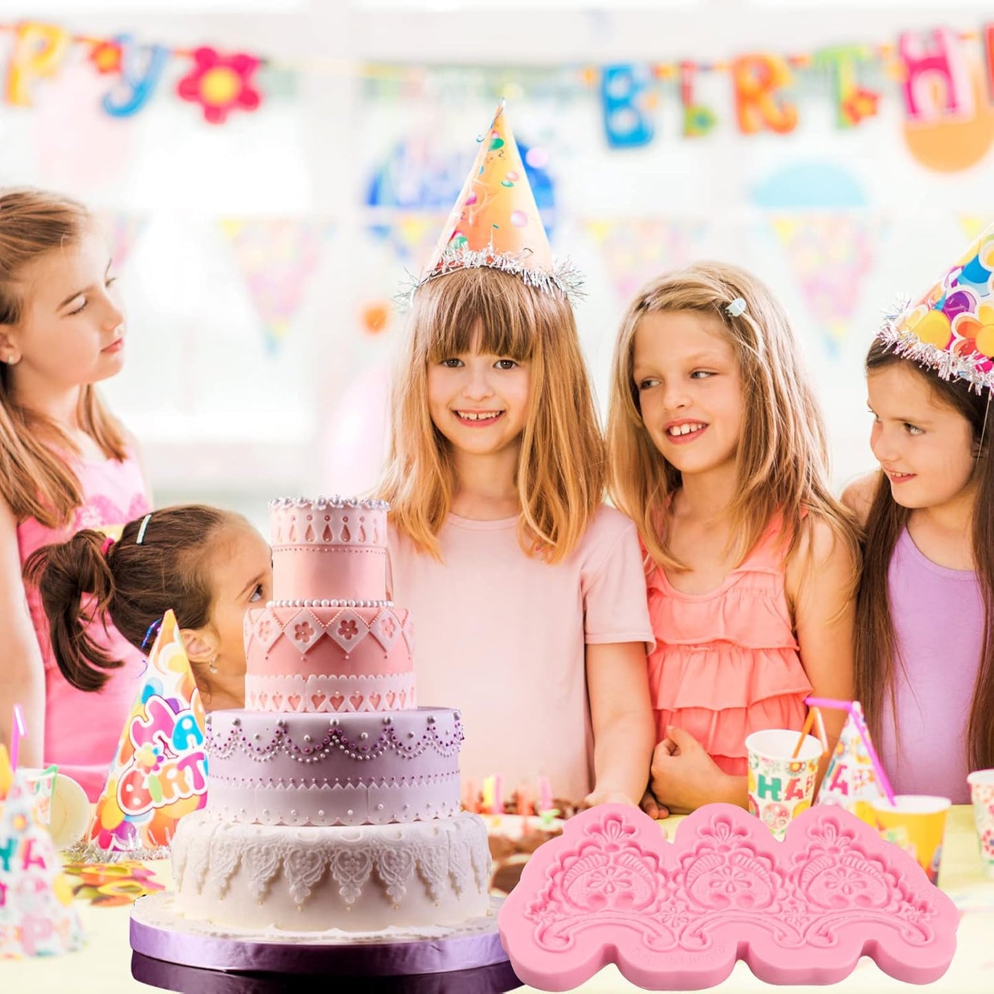 Baroque Embossed Cake Decorating Mold 3pcs, Lace Fondant Silicone Molds for Chocolate Candy Mousse Butter Biscuit Marzipan Sugar Craft Cake Border Cupcake Topper Dessert Display Resin Gypsum Clay