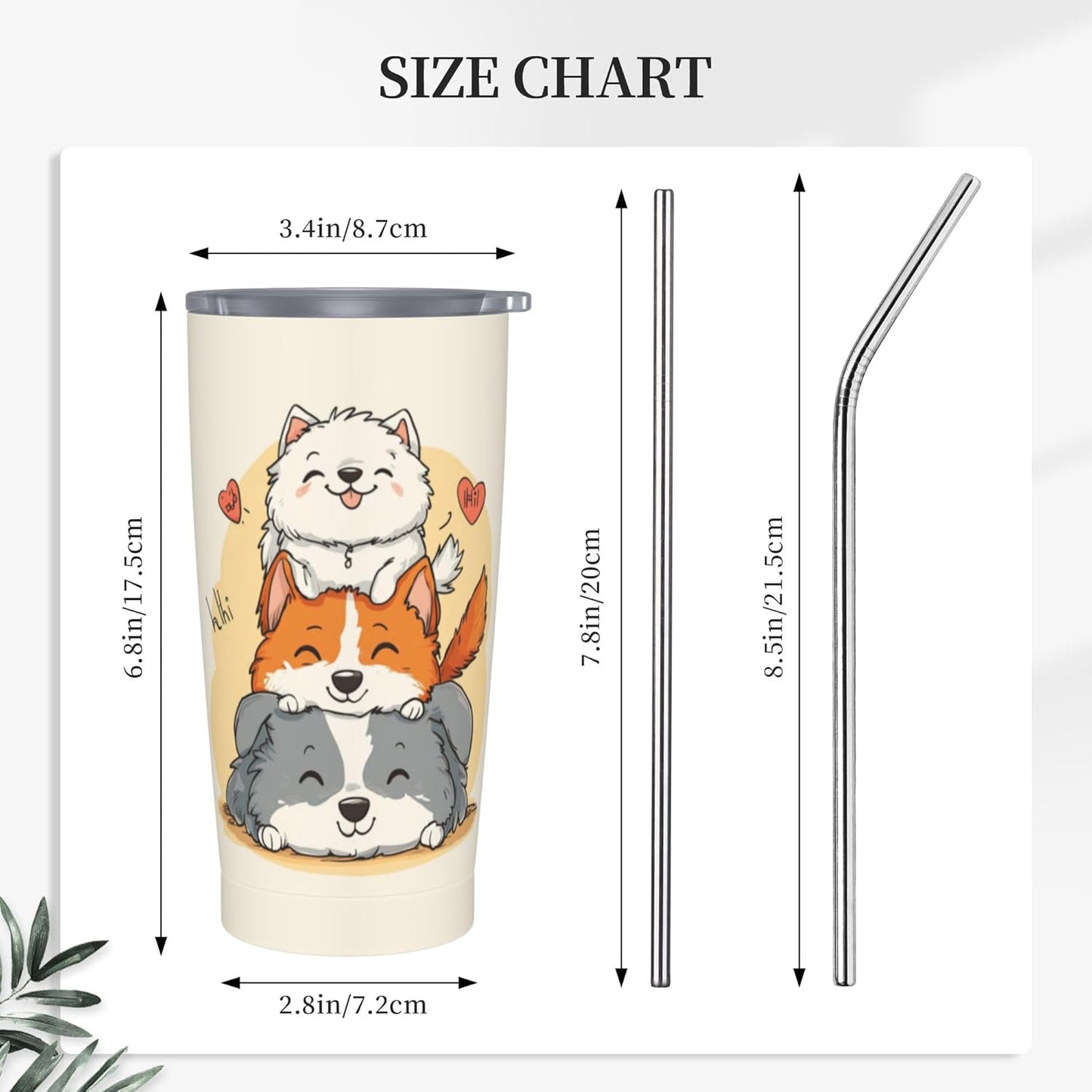 Dog Tumbler with Lid and Straw 20oz Coffee Tumblers Leakproof Stainless Steel Travel Mug Vacuum Insulated Cup for Iced and Hot