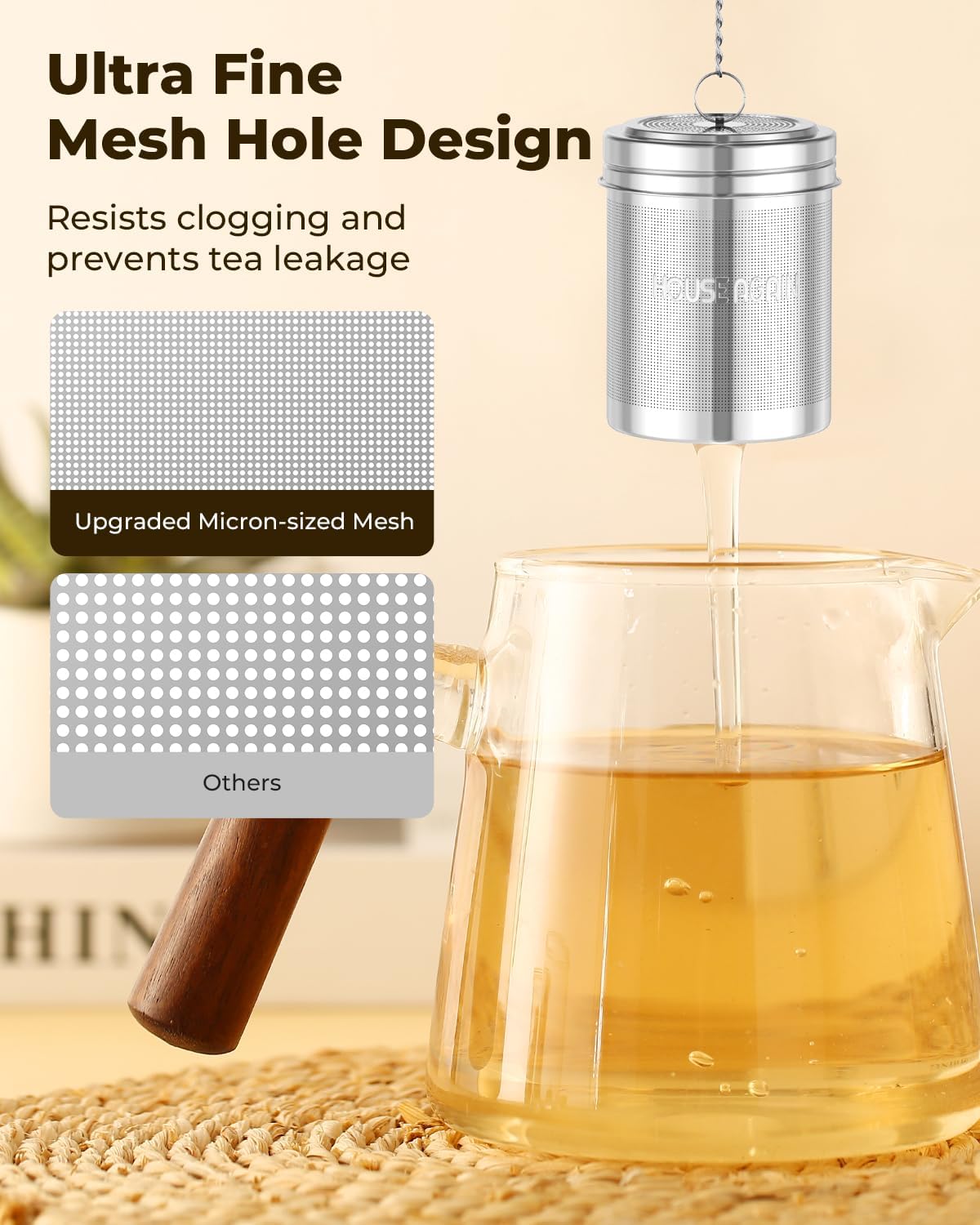 House Again Large Tea Infuser with Scoop, Extra Fine Mesh Tea Strainers for Loose Tea & Spice Infuser for Cooking, 304 Stainless Steel, Loose Leaf Tea Steeper for Brew Tea Spices & Seasonings