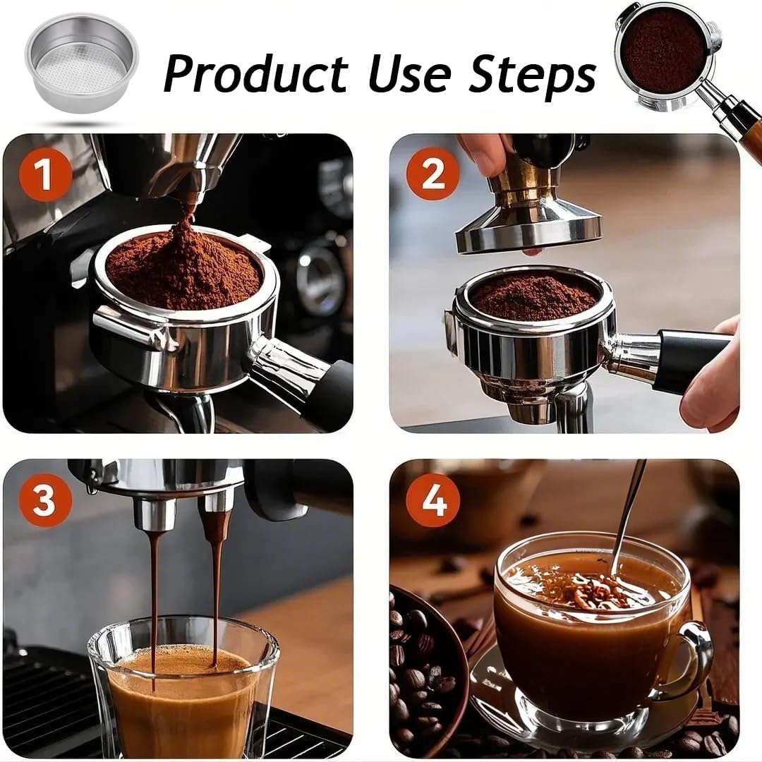 51mm Stainless Steel Coffee Filter Double Layer Filter Basket Stainless Steel Portafilter Basket Espresso Handle Compatible for Portafilter Coffee Machine(Double Cup)