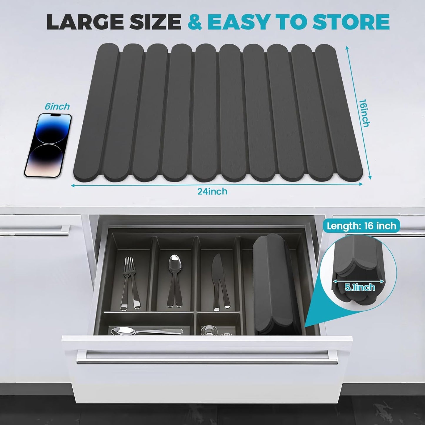 Extral Large Quick Dry Stone Drying Mat for Kitchen Counter,24"(L)x16"(W) Collapsible Eco-Friendly Absorbent Diatomaceous Earth Mat for Dishes Cups,Dish Drying Mats (Deep gray-Ellipse, 24x16 inch)