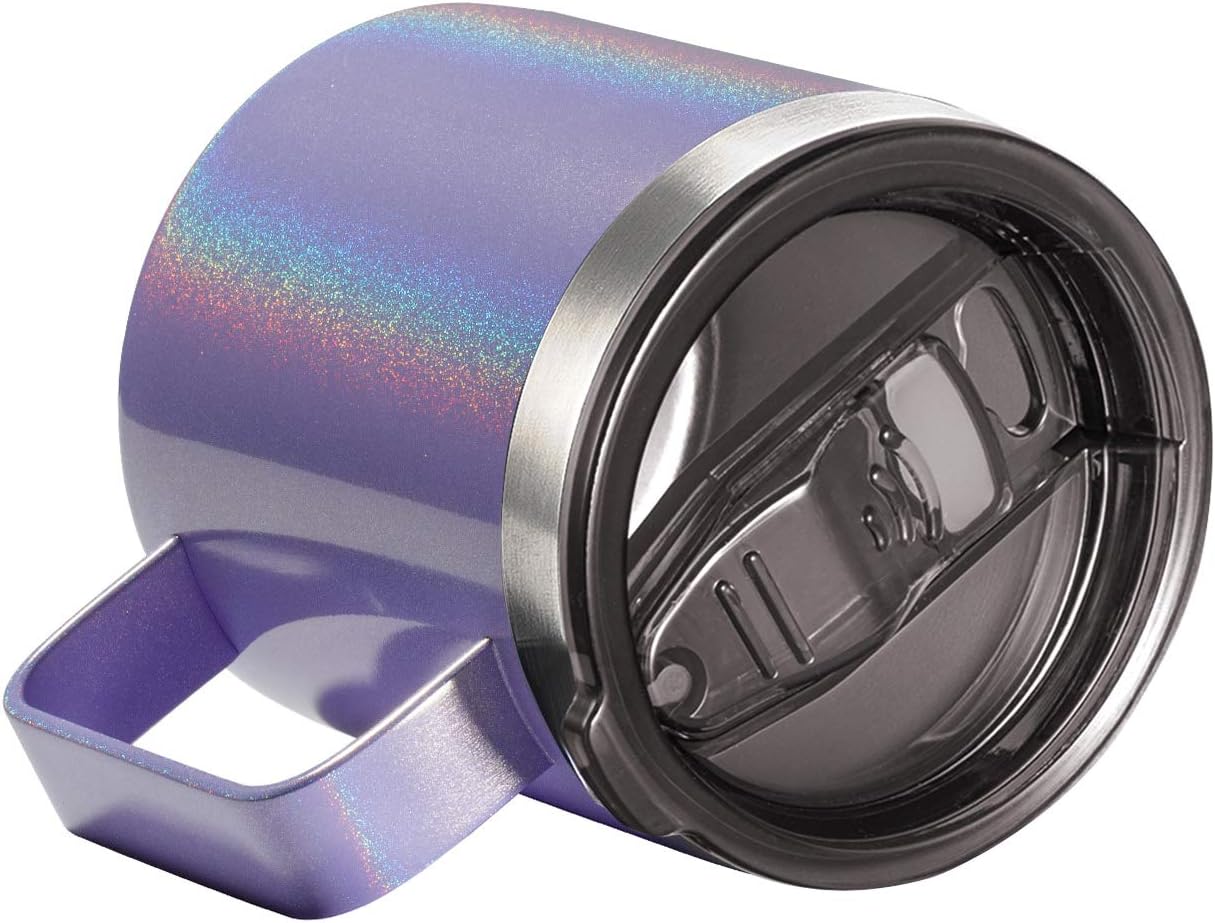 ALOUFEA 12oz Stainless Steel Insulated Coffee Mug with Handle, Double Wall Vacuum Travel Mug, Tumbler Cup with Sliding Lid, GLITTER LAVENDER