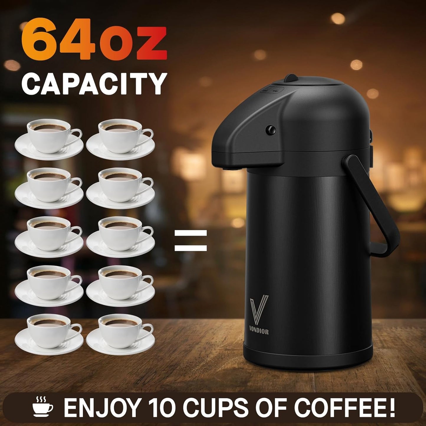 Airpot Coffee Carafe for Keeping Hot - 64 OZ/ 2.0L Coffee Dispenser with Pump - Insulated Stainless Steel thermal carafe for Hot Drinks Water Tea Chocolate - Hot Beverage Dispenser for Parties