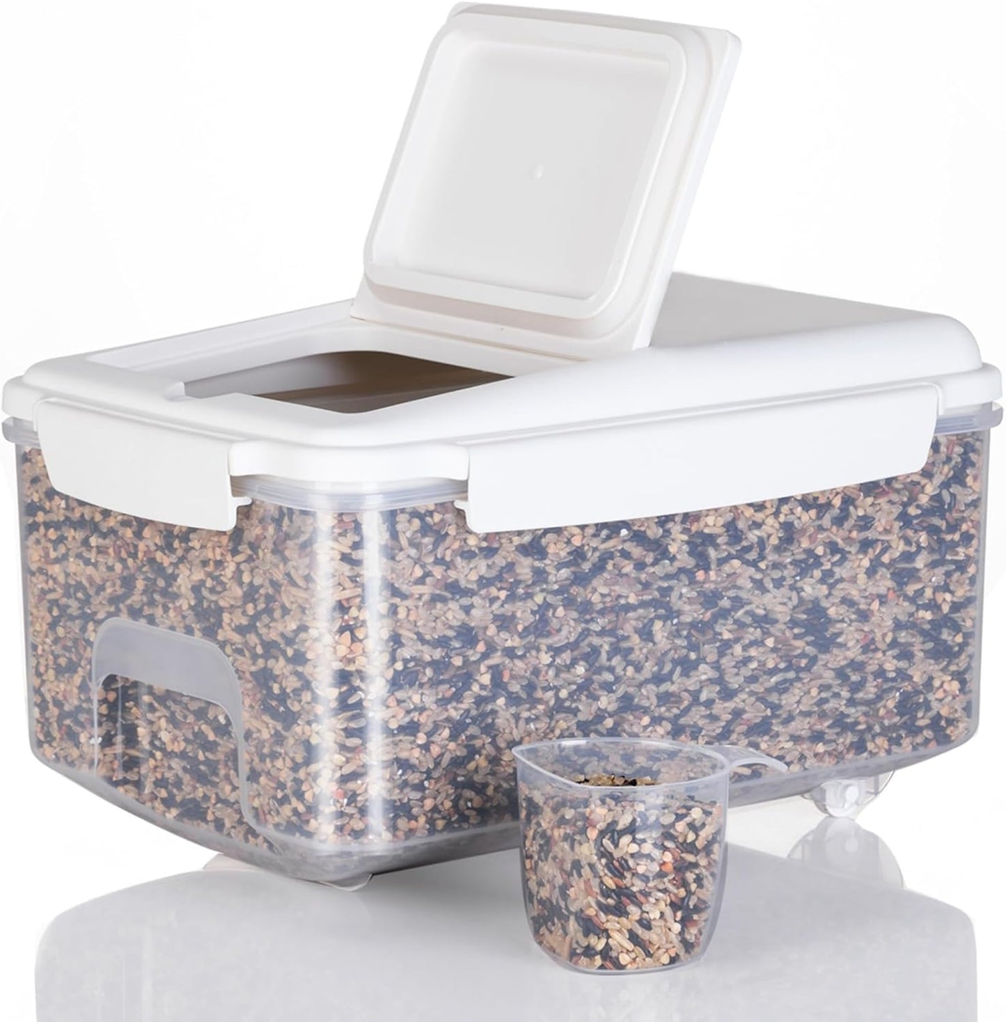 10 lbs Cereal Containers Storage - Airtight Flour Storage Container with Lids & 10 lbs Rice Dispenser, BPA Free Pantry Containers for Sugar and Cereal, White