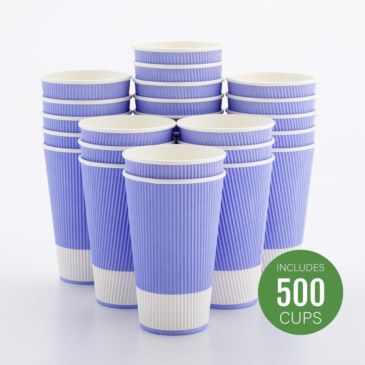 Restaurantware 16 Ounce Double Wall Disposable Coffee Cups, 500 Insulated Light Purple Paper Tumblers with Ripple Wall Design, Lids Sold Separately for Hot Drinks like Tea, Hot Chocolate and More