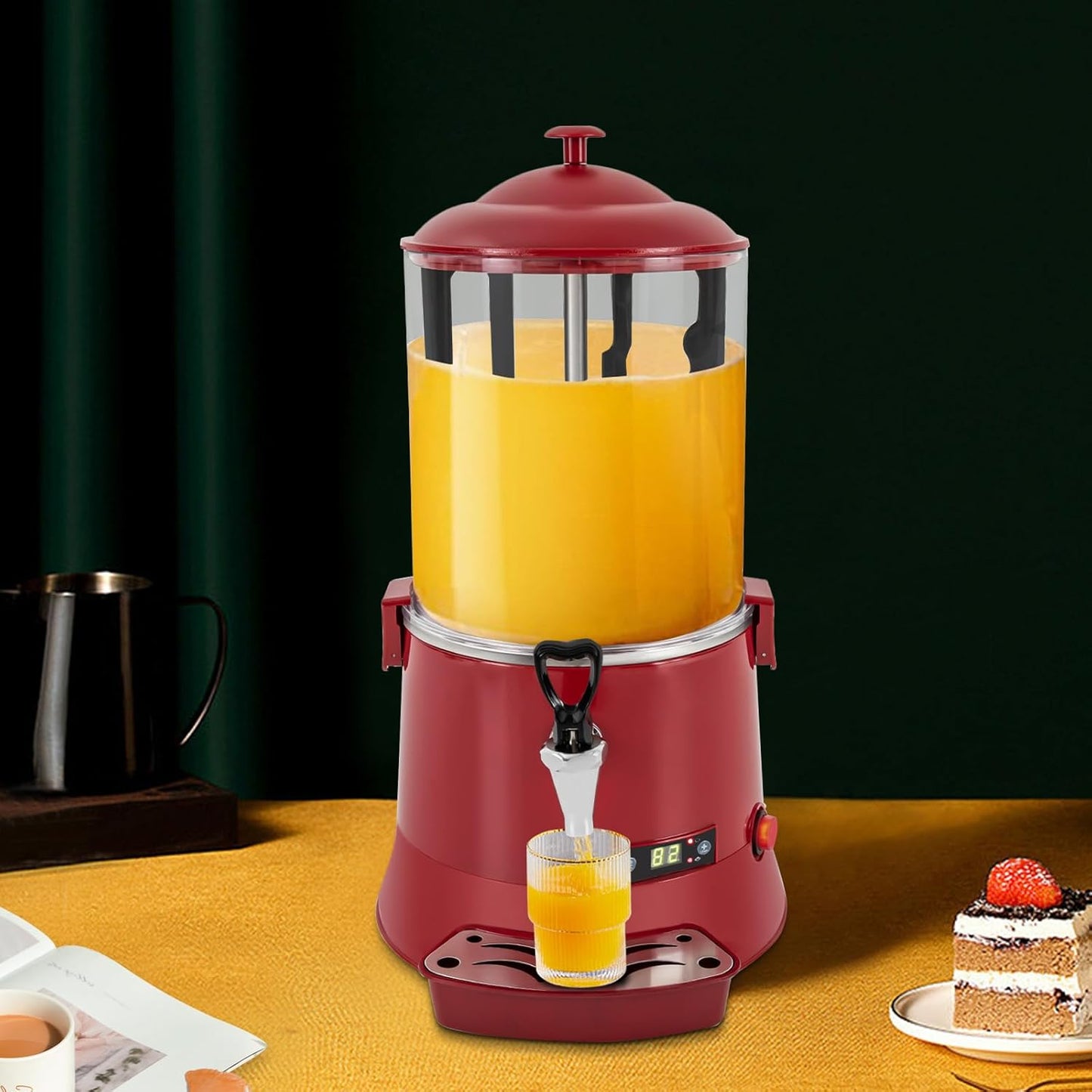 Hot Chocolate Maker Machine, 400W 10L/2.7Gal Electric Stainless Steel Hot Chocolate Dispenser Melting Machine, Commercial Beverage Warmer Coffee Maker for Kitchen Party, Red