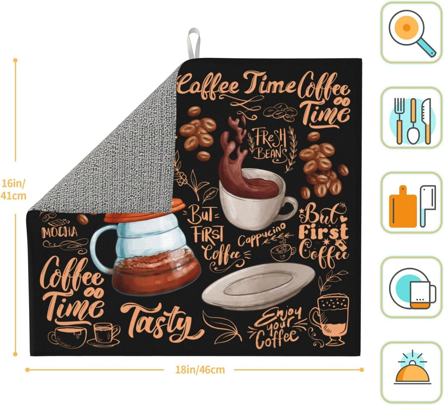 Fun Coffee Dish Drying Mat, Highly Absorbent Microfiber Kitchen Counter Pad Reusable Washable, 16*18"