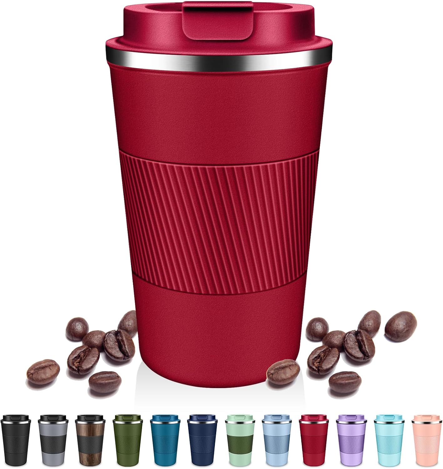 Insulated Coffee Tumblers with Flip Lid 12oz / 17oz, Stainless Steel Travel Coffee Mug Leak Proof, Vacuum Insulated Coffee Mug Reusable Cup, Keeps Cold and Hot for Coffee Tea
