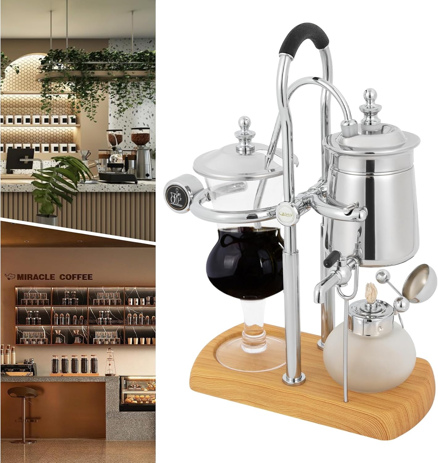 Family Balance Siphon Syphon Coffee Maker Siphon Brewer, Elegant Retro-Style Design Sliver (Sliver 1)