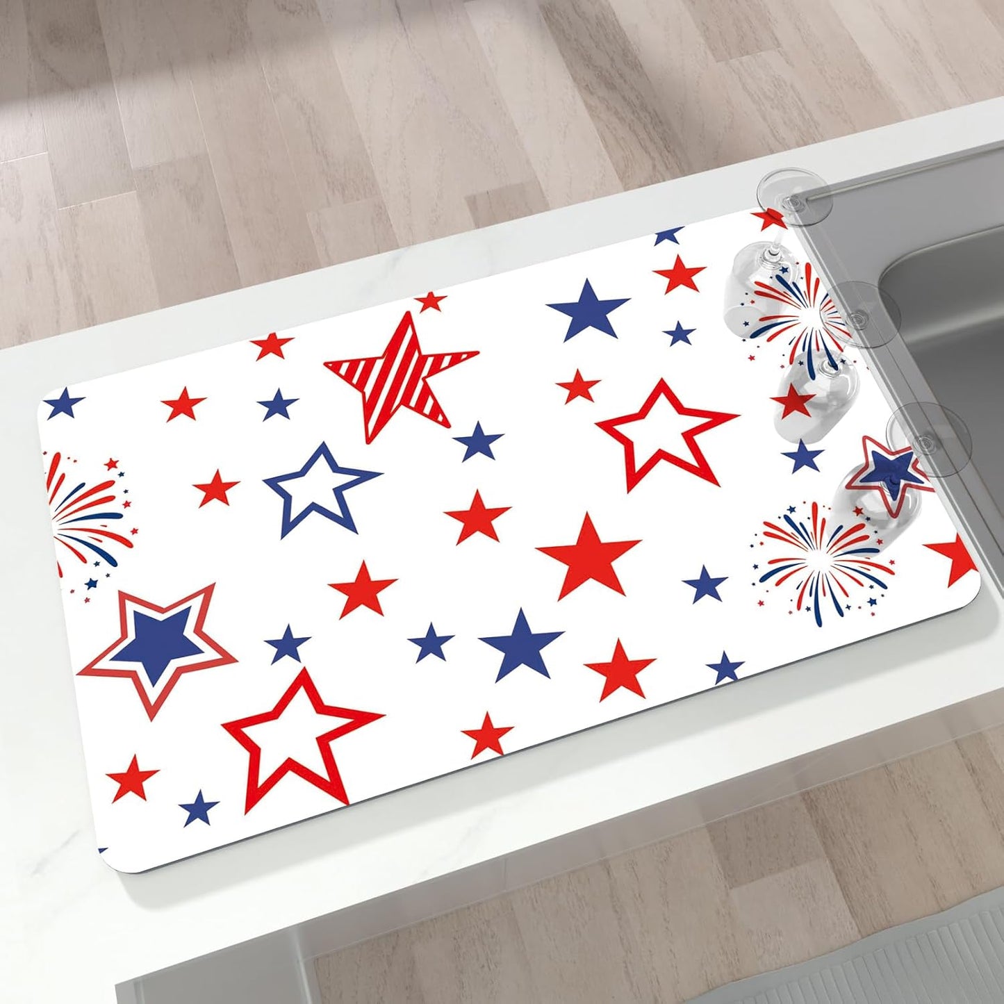 Dish Drying Mat for Kitchen, 12" X 20" Absorbent Coffee Maker Mat, Non-slip Bar Mats for Countertops, Kitchen Drying Pad for Dishes, Utensils, Espresso Machine, W Stars Freworks