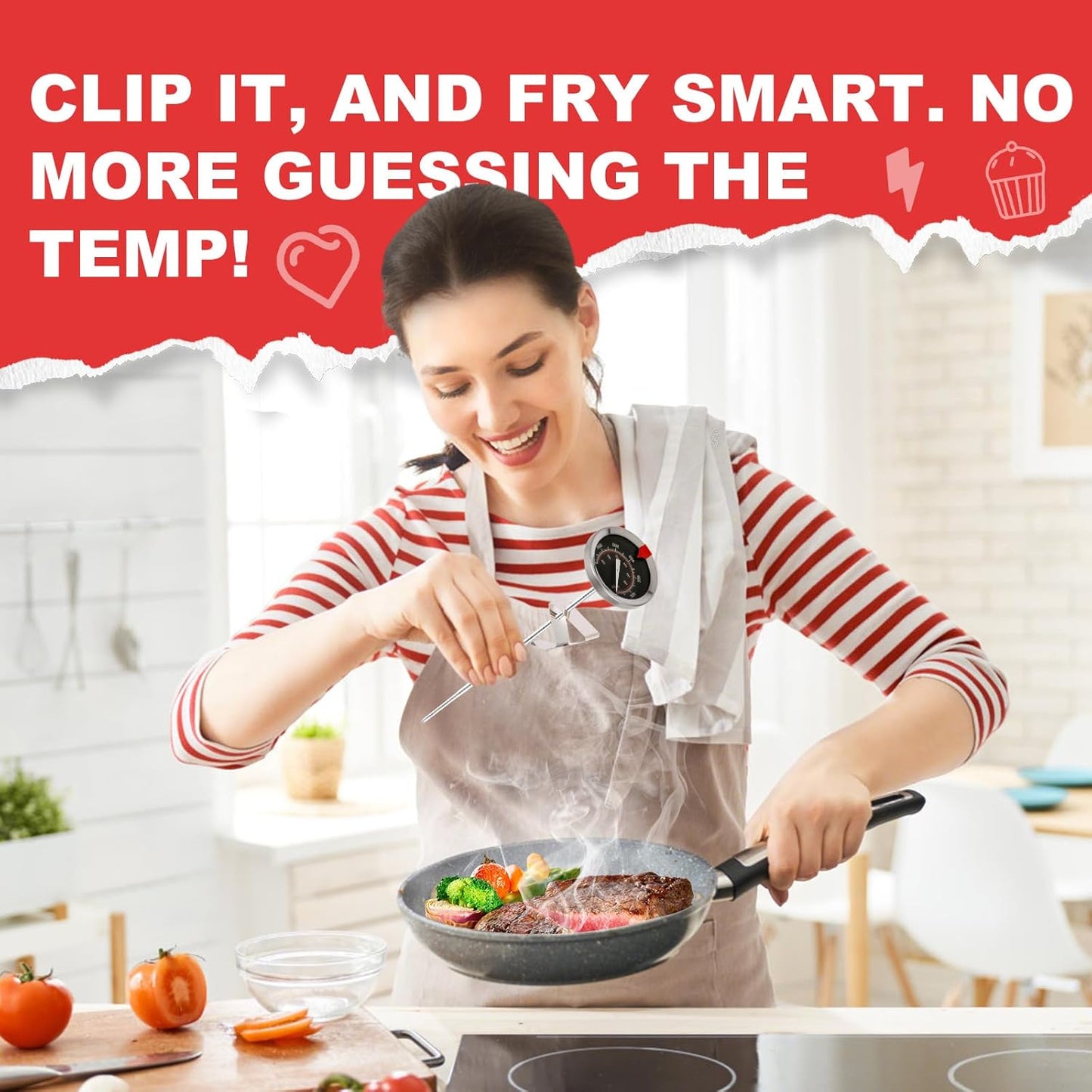 Glow-in-The-Dark Candy Thermometer Waterproof - 9" Deep Fry & Candy Thermometer with Pot Clip – High-Heat, Waterproof for Oil, BBQ, Candle Making，Black