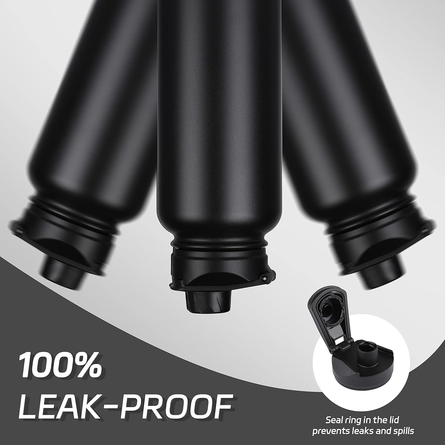 HASLE OUTFITTERS 40oz Stainless Steel Water Bottle, Vacuum Insulated Double Walled Leak Proof Sports Water Bottle with 2 Lids (Straw and Spout Lid) Thermo Mug Keep Cold and Hot(Black,4)