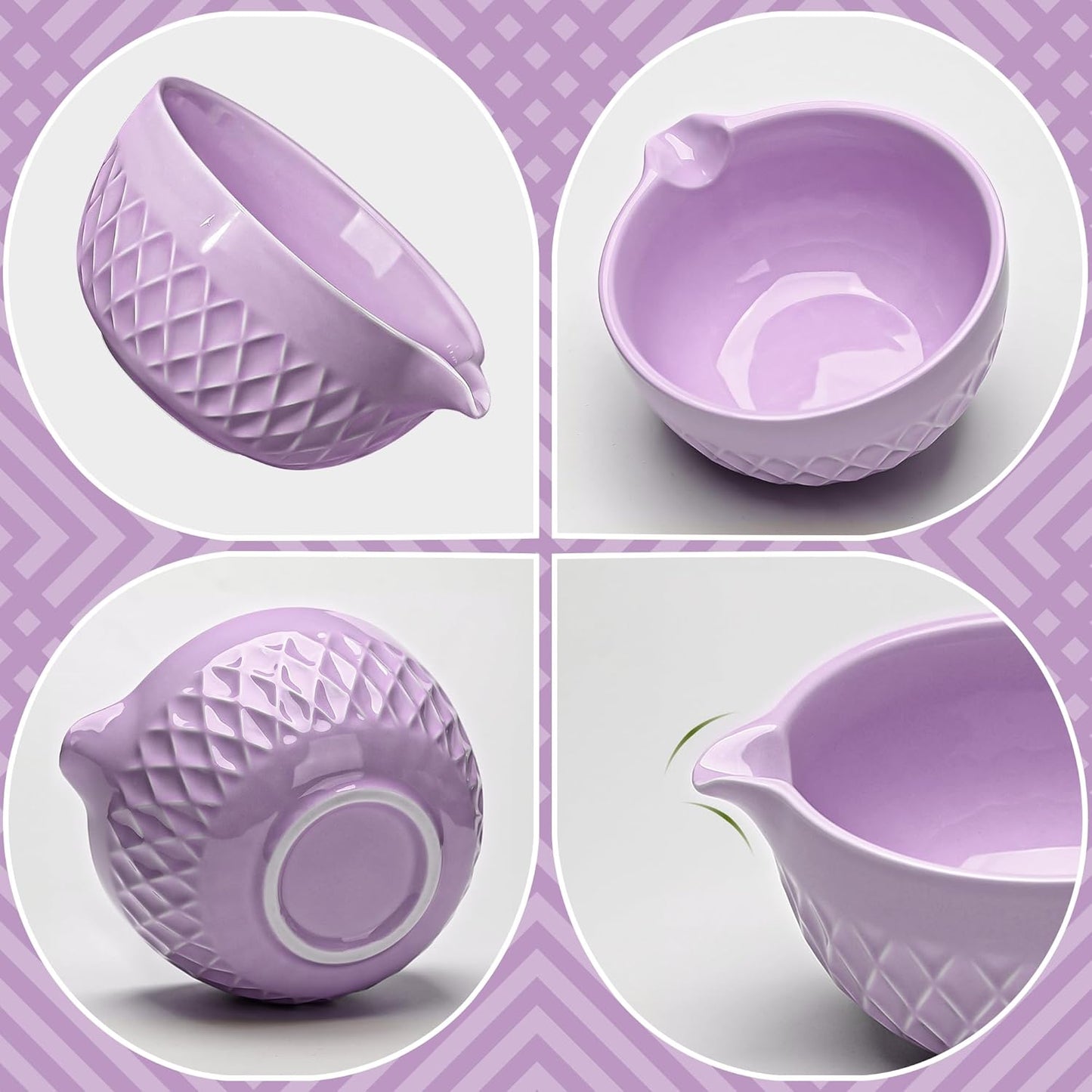 Matcha Whisk Set, 7 Pcs Matcha Kit, Ceramic Matcha Set Includes Matcha Bowl with Spout, Matcha Whisk and Holder, Bamboo Scoop, Scoop Rest, Sifter and Tea Towel (Royal Purple)