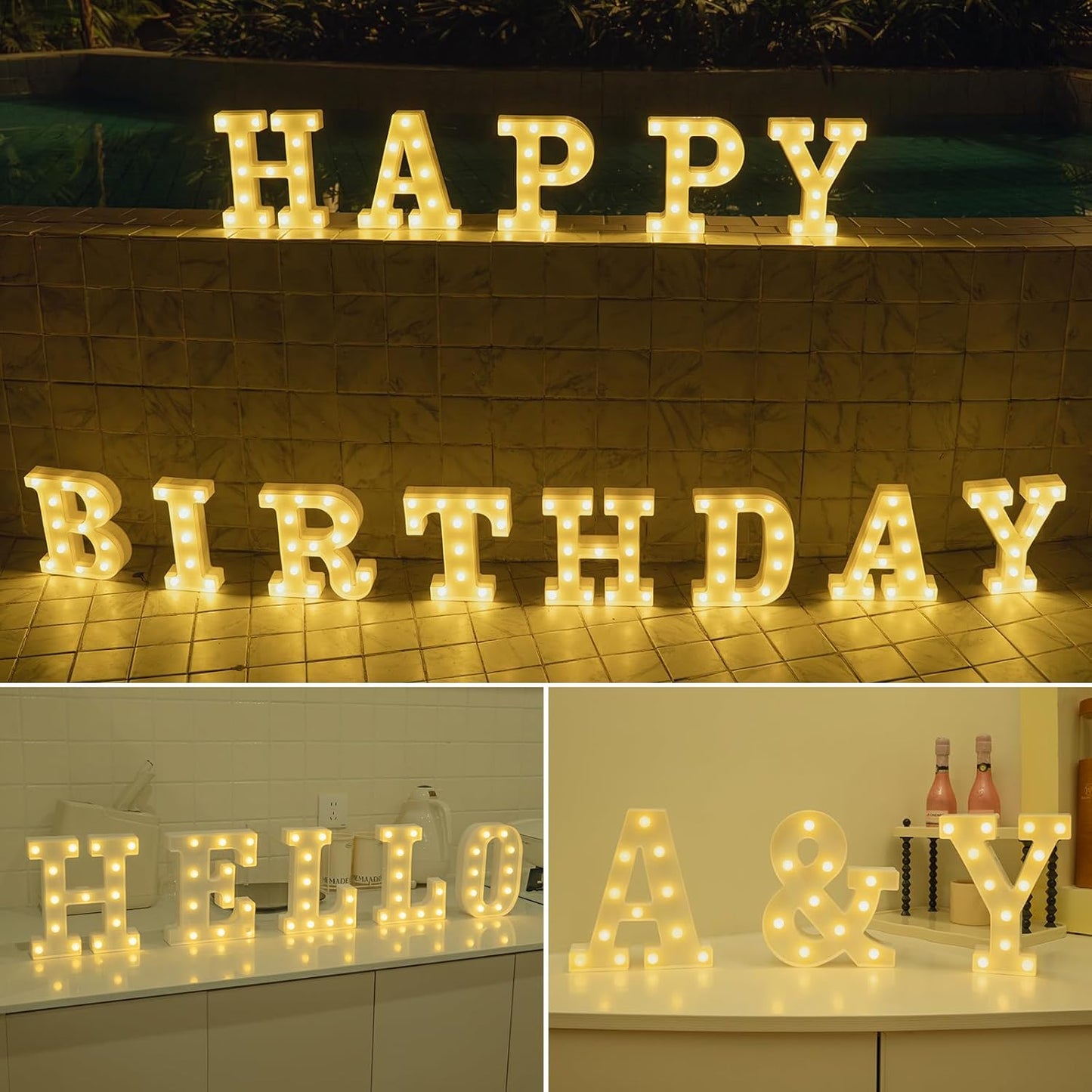 Foaky LED Letter Lights Sign Marquee Light Up Letters Sign for Night Light Wedding/Birthday Party Battery Powered Christmas Lamp Home Bar Decoration(Q)