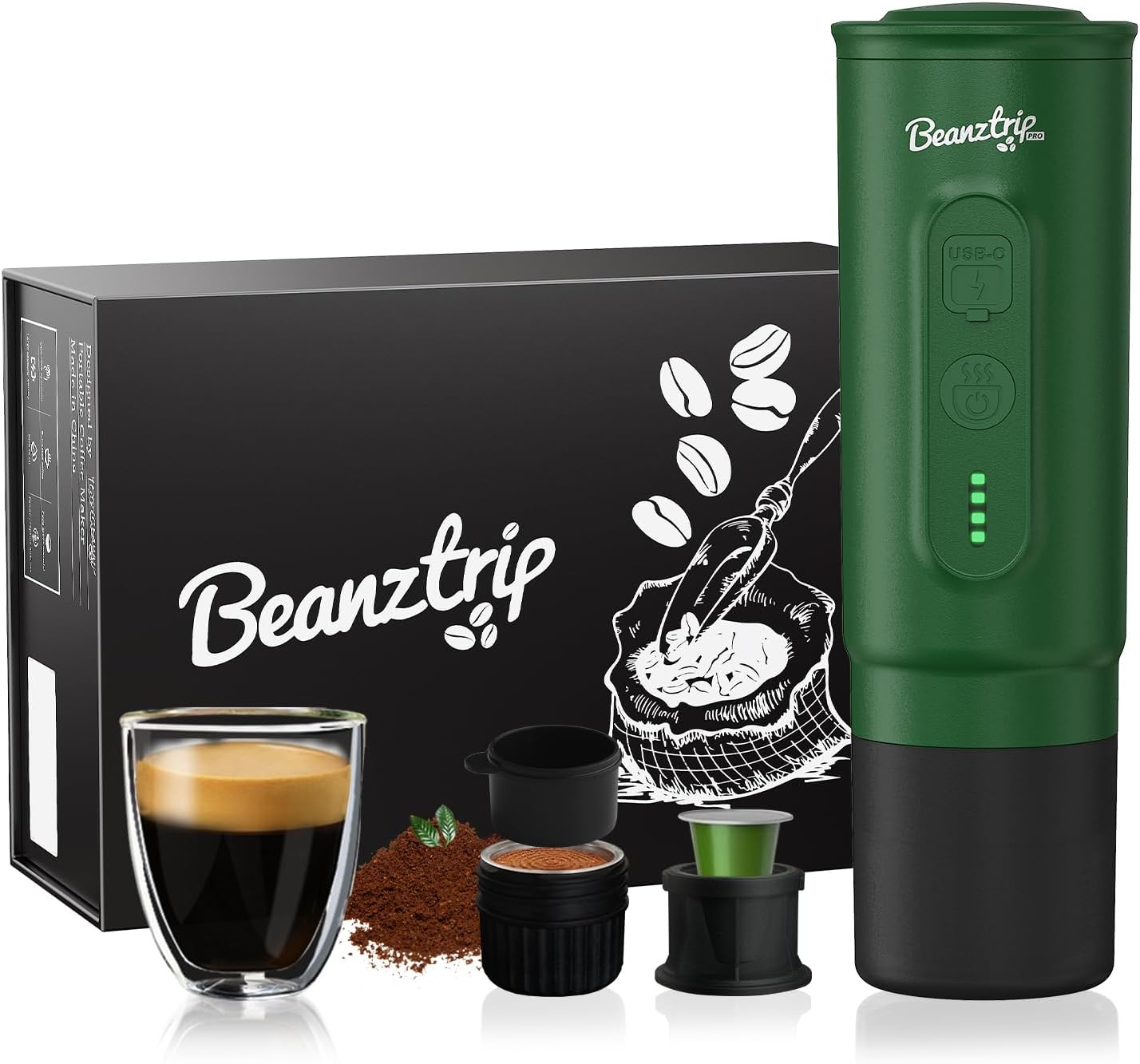 Portable Espresso Maker with Self-Heating, 2-in-1 Coffee Machine with Ground Coffee & NS Capsule, 7800mAh Espresso Machine for Travel, Outdoorlife, OfficeLife, BusinessTrip, Green