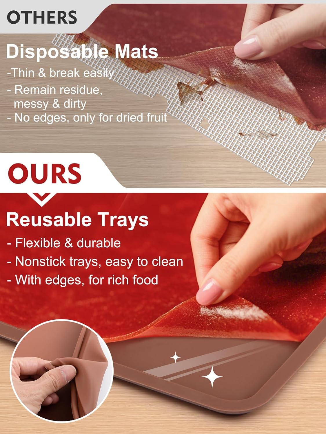 Aulock 4PCS Silicone Food Dehydrator Sheets with Edge, Compatible with Cosori 12" x 11" Trays, Square Non-stick Tray Liner, High Temperature Resistance Reusable Dryer Mats