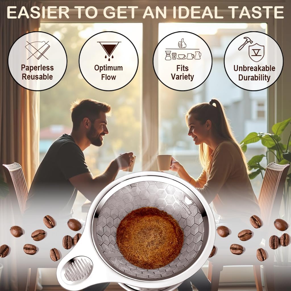 Pour Over Coffee Dripper, Triple Layer Stainless Steel Pour Over Coffee Dripper, Portable Coffee Maker With Detachable Cup Stand, 2-4 Cup Paperless Reusable Pour Over Coffee Filter Non-plastic