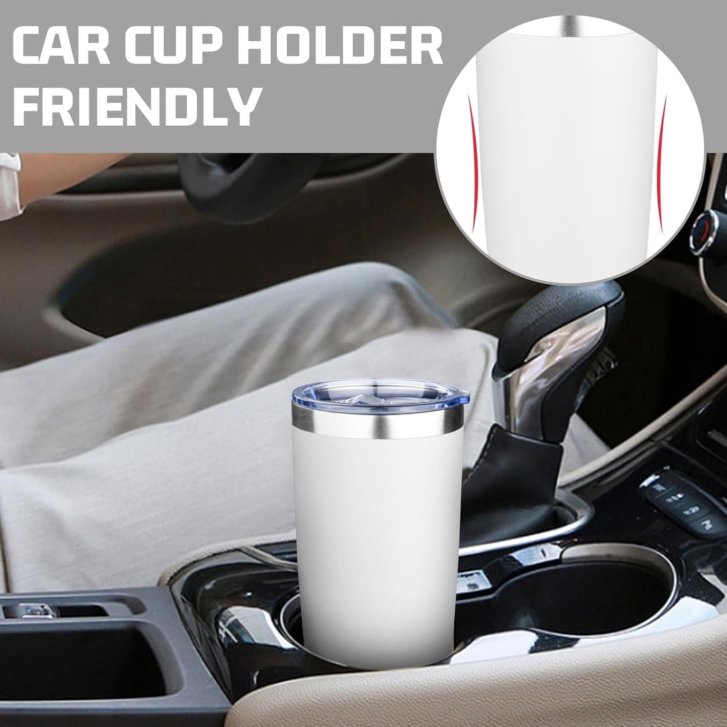 20oz Tumbler with Lid Double Wall Vacuum Insulated Travel Coffee Mug Stainless Steel Thermal Cup Powder Coated Sturdy Coffee Tumbler Bulk for Hot and Cold Beverage (White,4)