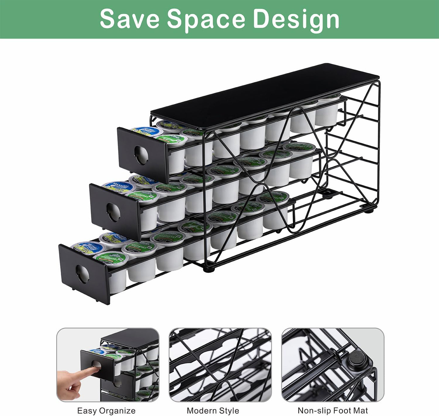 Flagship K Cup Holder 3 Tier Coffee Pod Holder for K Cup Organizer Save Space Countertop Kitchen (42 Pods Capacity)