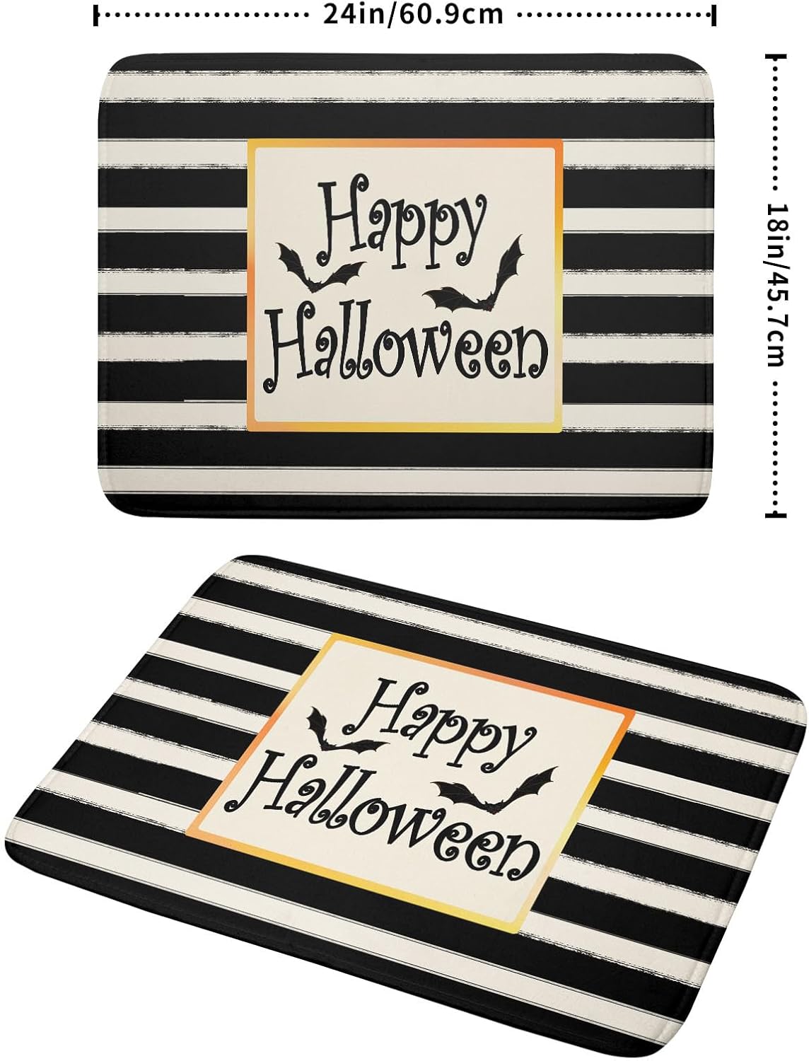 Happy Halloween Bats Dish Drying Mat for Kitchen Counter,Black and White Stripe Drying Mat 18 x 24 Inch with High Absorbent Microfiber Dish Drying Pad Dish Rack Pad Drainer Mat for Coffee Bar