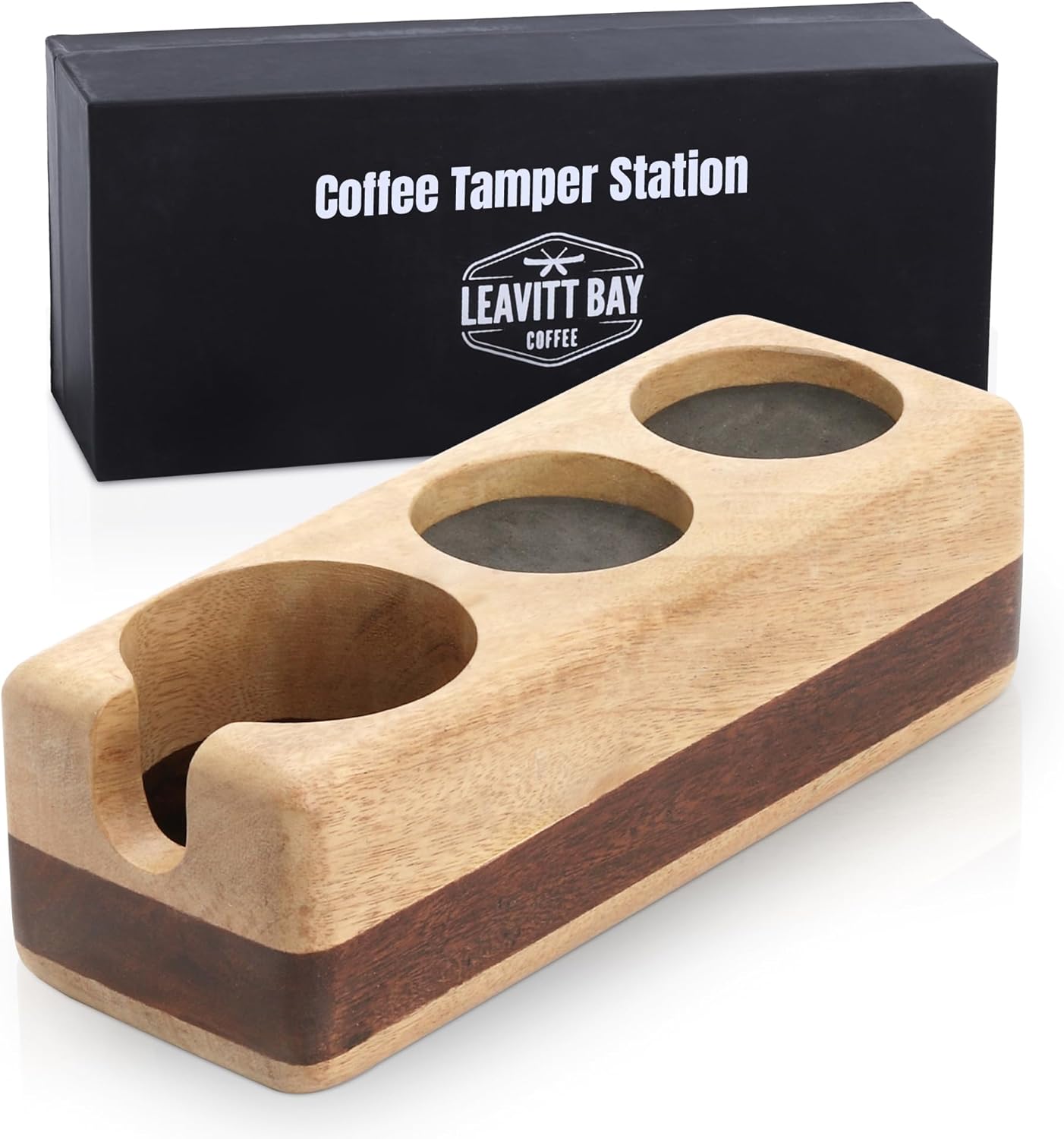 Espresso Tamping Station - Portafilter Holder (72mm) - Acacia & Mango Wood Espresso Station & Tool Organizer - Essential Accessories for Baristas